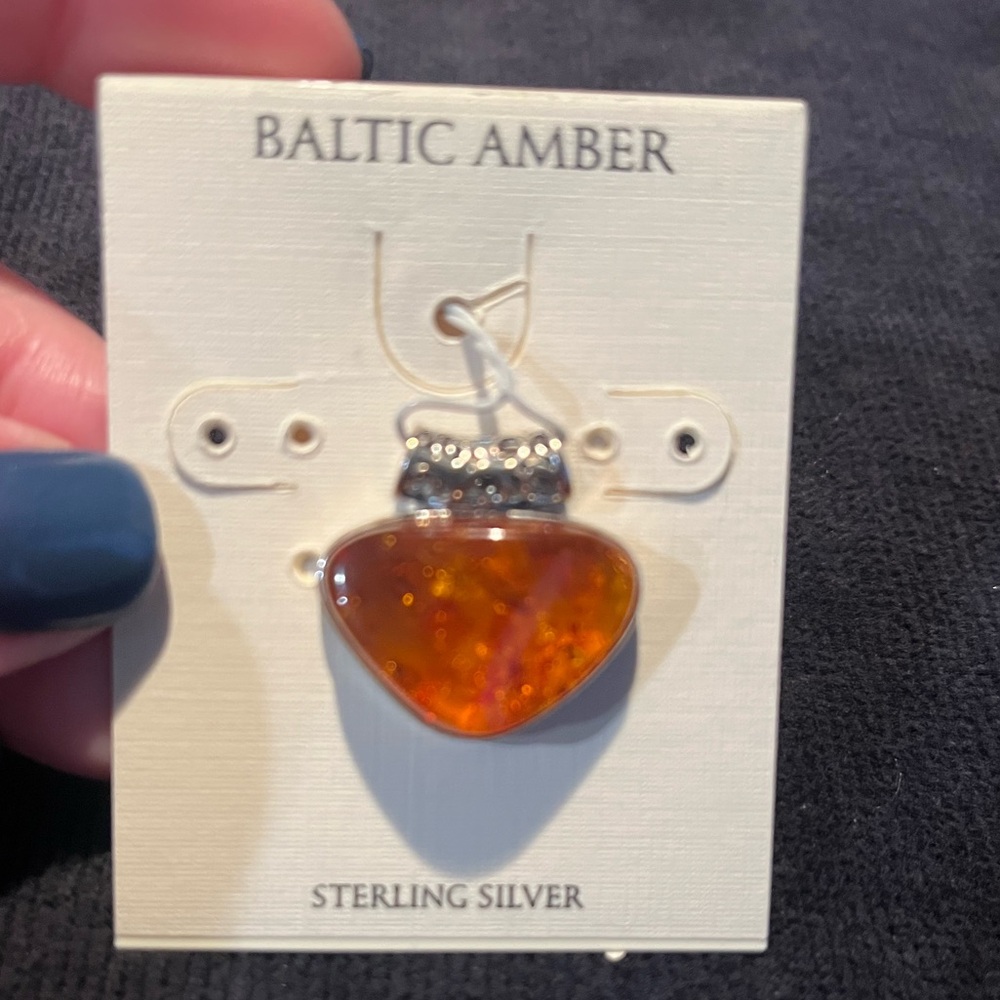 Genuine Amber & Sterling Silver Pendant